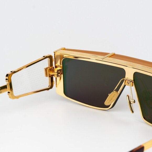 Balmain Men Sunglasses Gold Red Mirror Shield WONDER BOY - III BPS-127C-145 - Picture 8 of 11